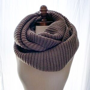 Beige Ribbed Knit Loop Infinity Scarf